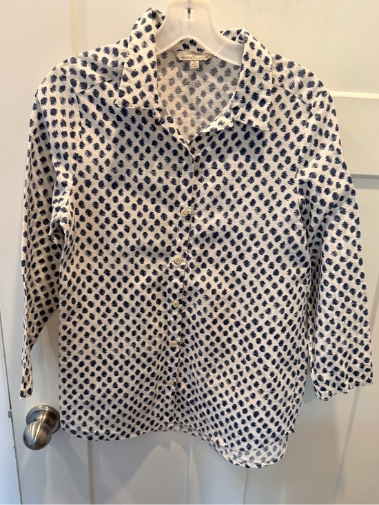 Hester & Orchard Tops - Hester & Orchard Linen Blend Button Front Blouse Small Navy White Print Top